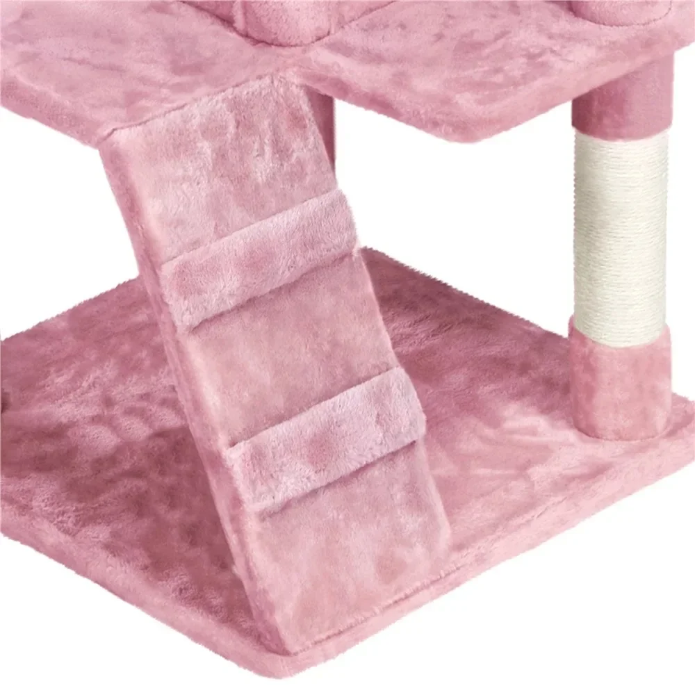 62.5'' H Multilevel Cat Tree w/ 2 Condos & 2 Fur Balls & 3 Scratching Posts, Pink 4