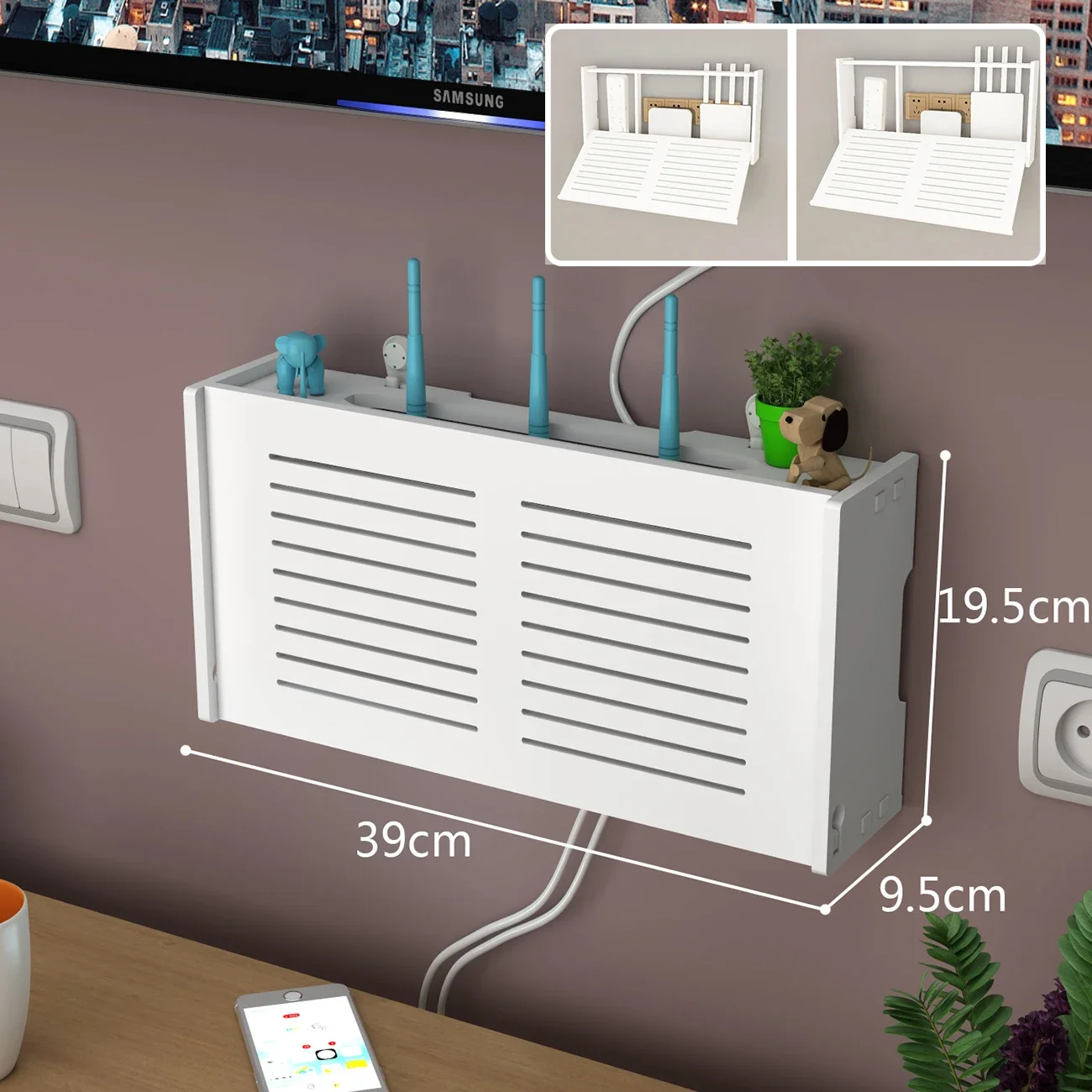 Kablosuz Wifi Yönlendirici saklama kutusu Oturma Odası Soketi Wifi Dekorasyon Duvara monte TV Set üstü Kutu Raf Kablosu Güç Organizatör