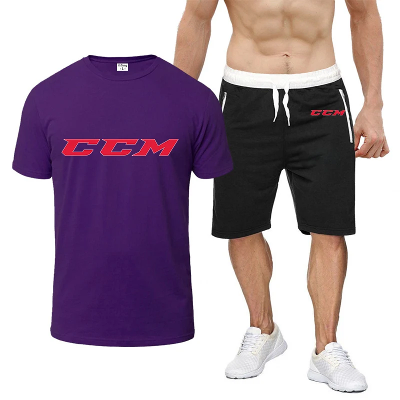 CCM 2023 summer new men's eight-color cotton short-sleeved T-shirt+shorts men's casual sportswear fitness clothes