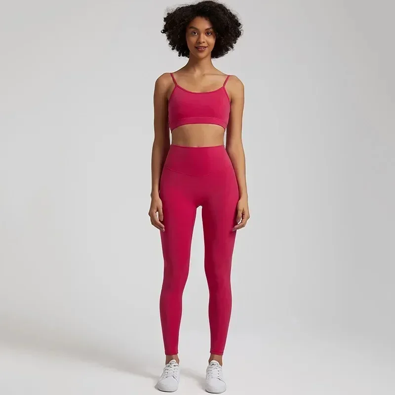 Women Gym Fitness Yoga Set Legging Back Cross Sport Bra Top 2pc Suit Comprehensive Training Jog Womencutout Tie Round Neck