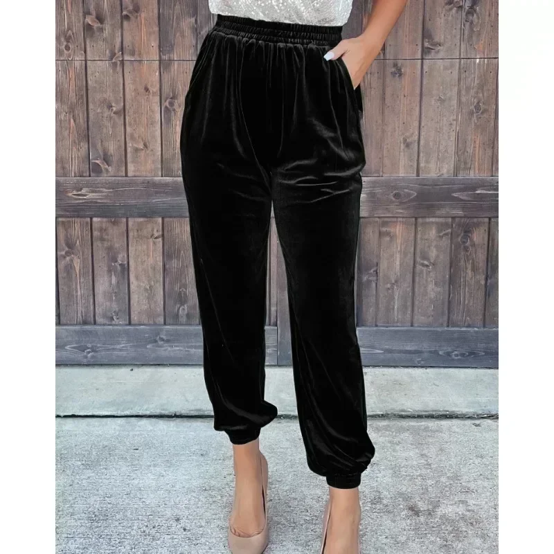 

Autumn Winter Casual Warm Straight Ladies Pants Fashion Elastic Waist Chic Long Pants Women Autumn Trousers New Pantalon 29668