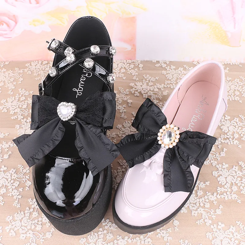 Handmade Japanese Style Sweet Cute Hair Clips Pearl Heart Rhinestone Bowknot Shoes Clipped Button Lolita Shoe Ornament