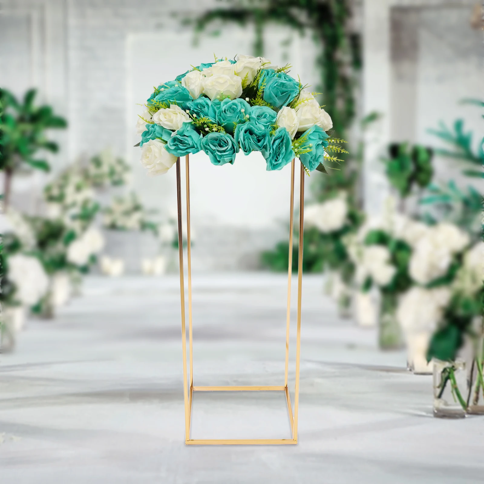 Golden Wedding Column Flower Stand 29*29*80cm Flower Floor Stand For Arrangement Wedding Party Dinner Centerpiece
