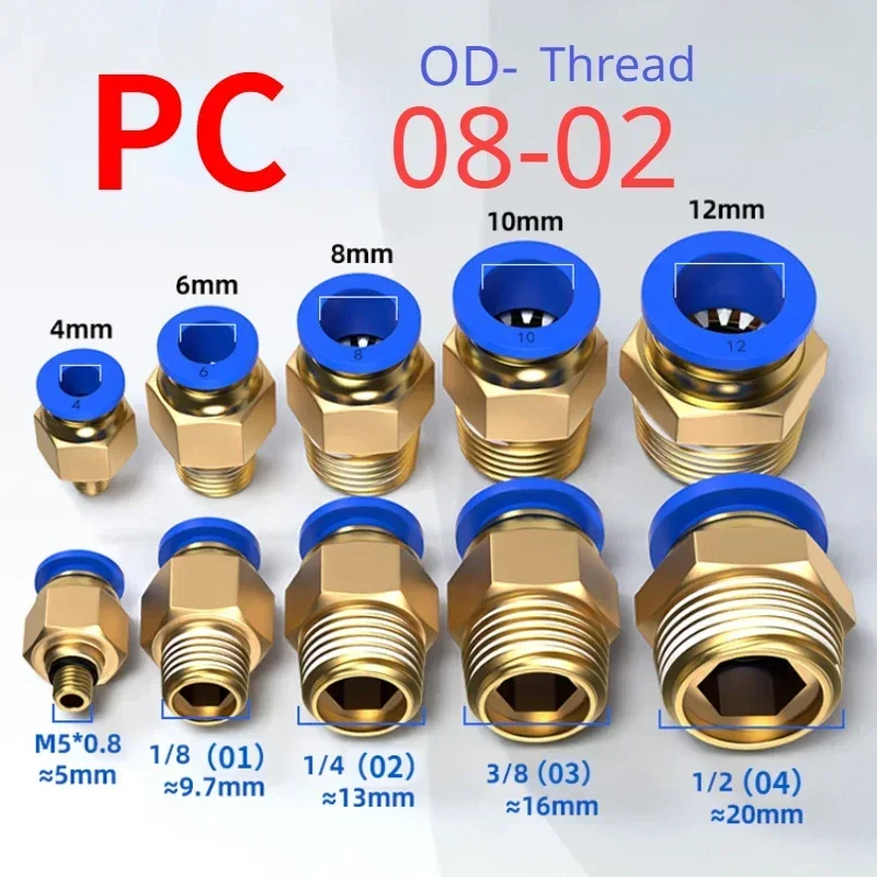Bspt Male Straight Pneumatic Fitting Push Quick Air Connector Pipe pc 10 12 14 mm 18 14 38 12 12 1050 Peças 100 Peças