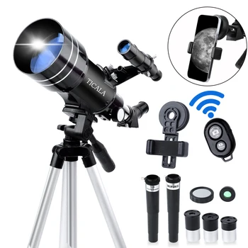 TICALA 150X Astronomical Telescope for Kids 70mm Refractor Telescopes for Astronomy Beginners with Bluetooth Camera Phone Holder