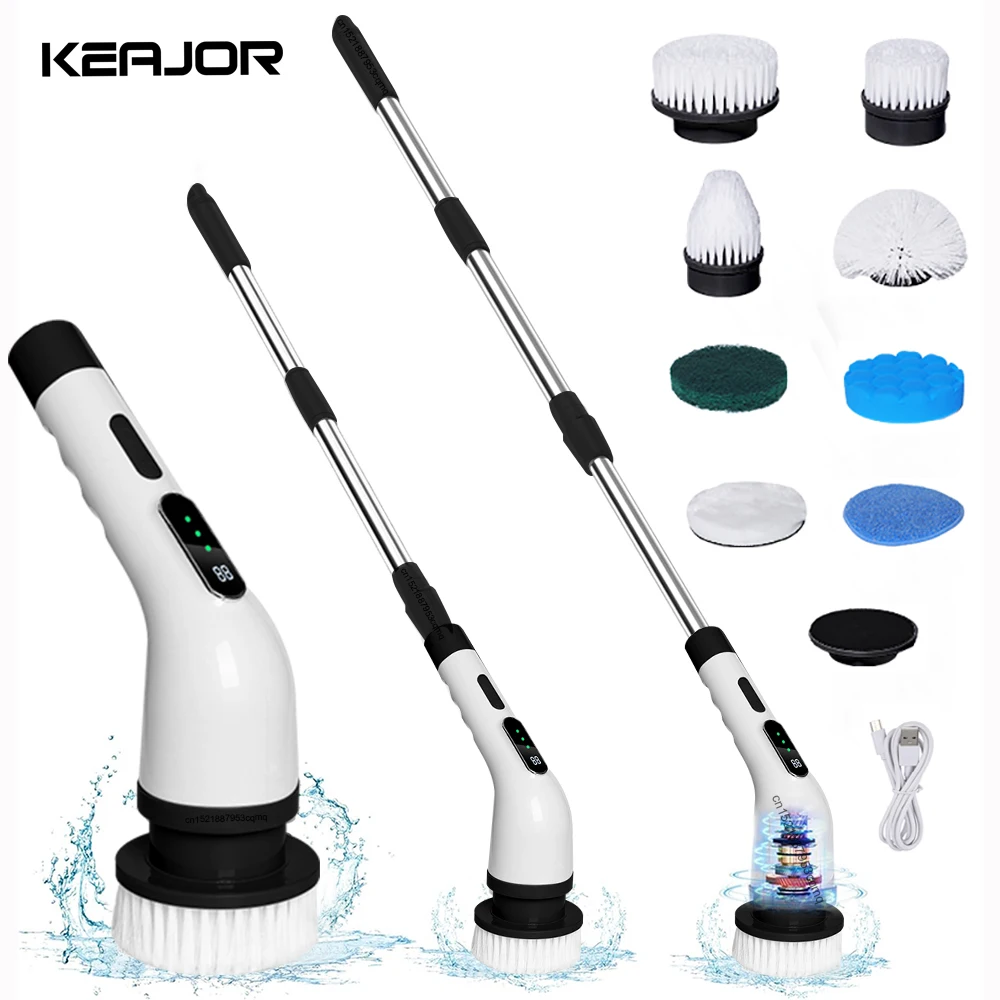 Electric Bathroom Cleaning Brush 9-in-1 Wireless Household Rotation Cleaning Brush for Bathroom Kitchen Toilet Cleaning Scrubber