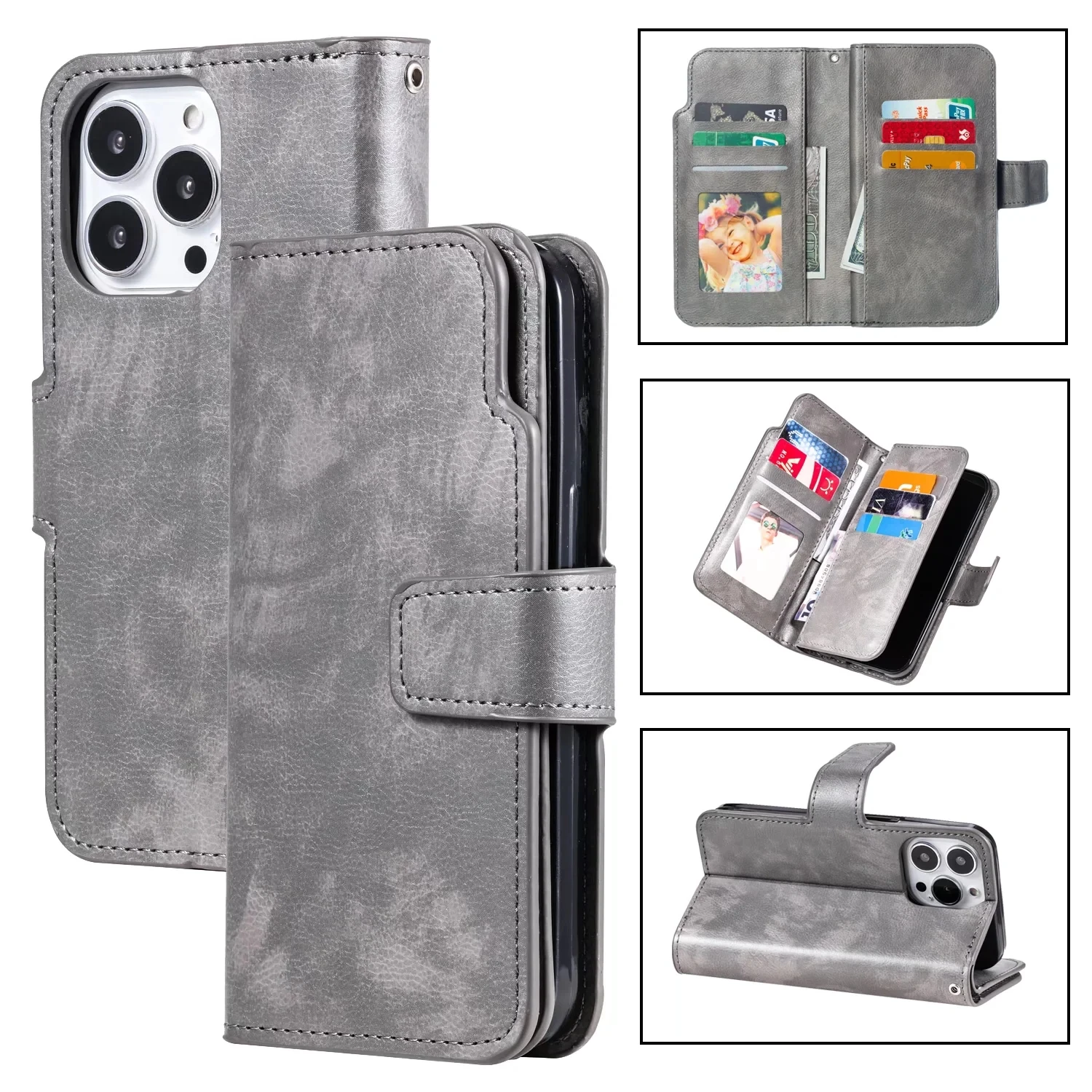 Hochwertige Leder-Brieftaschenhülle für iPhone 18 17 16 15 14 13 12 11 Pro Max XR XS Max 7 8 Plus Air Flip Handyhülle mit Kartenfach – Detail 3
