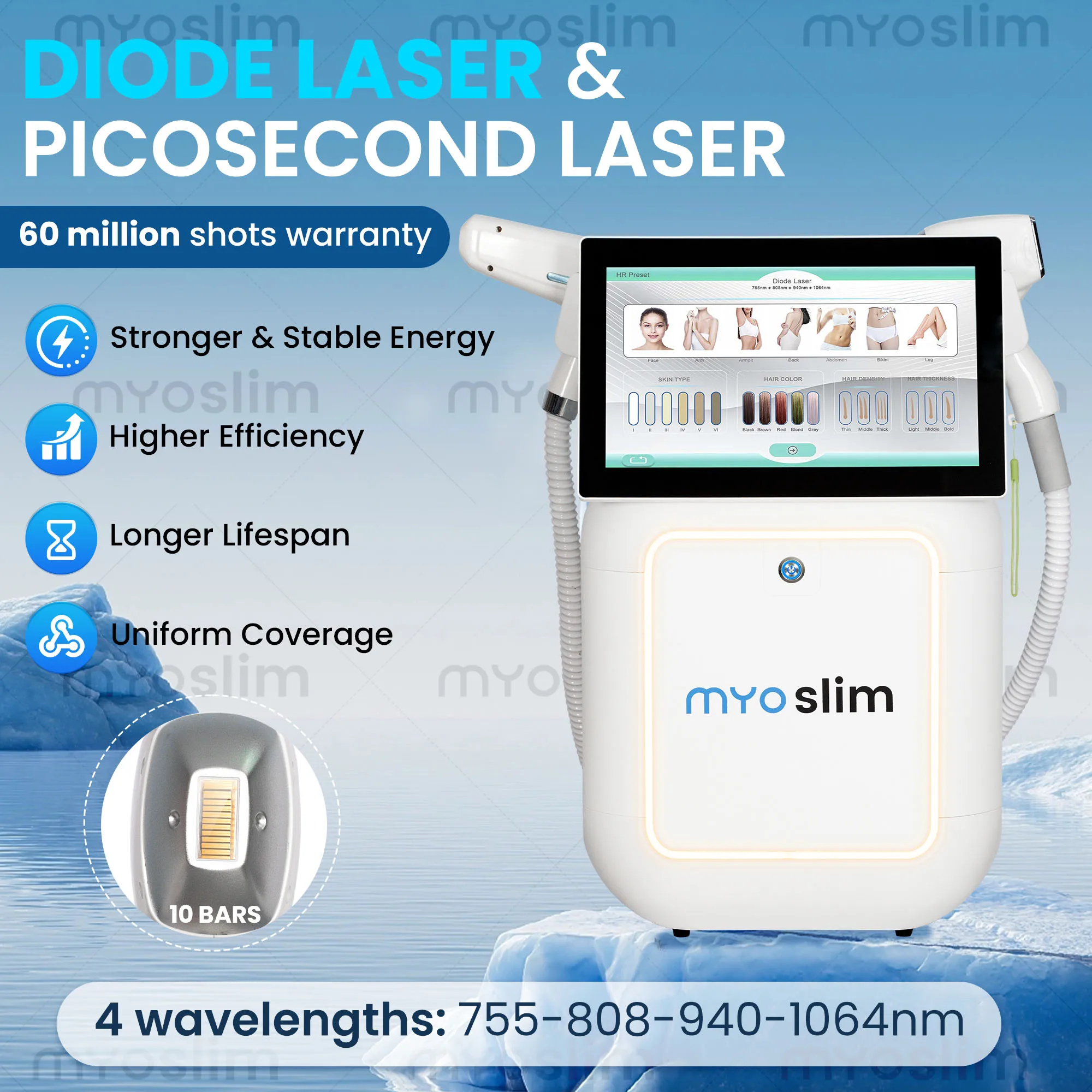 808nm Diode Laser Hair Removal Machine 4 Wavelength FAC TEC 2 In 1 Picosecond Epilator Painless Permanent Wash Brow Skin Tattoo 1