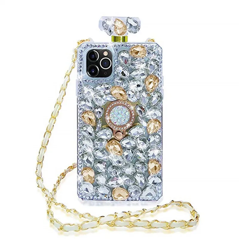 Bling Perfume Bottle Phone Case With Chain - Fits iPhone 13 Pro