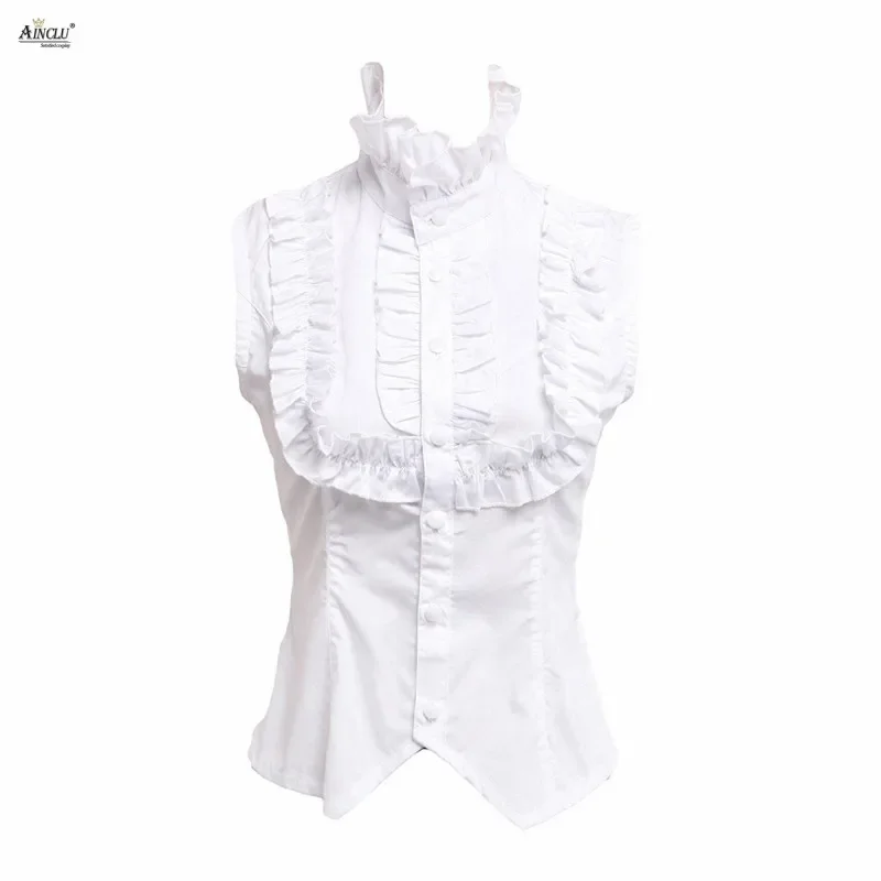 

Summer Lolita Blouse White Cotton Sleeveless Stand Collar Ruffles After the pendulum Lolita Blouse Vrsatile Occasion