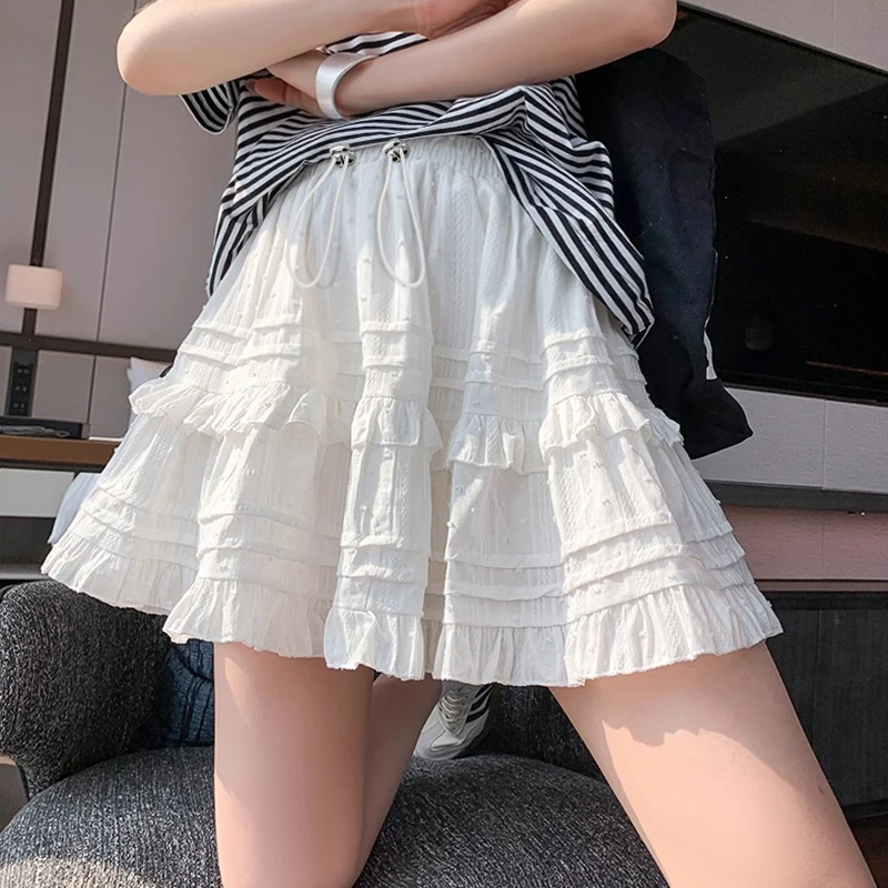 Summer Maternity Cake Skirt Sweet Drawstring Waist Ruffles Patchwork Pregnant Woman Ball Gown Mini Dress Pregnancy Clothes