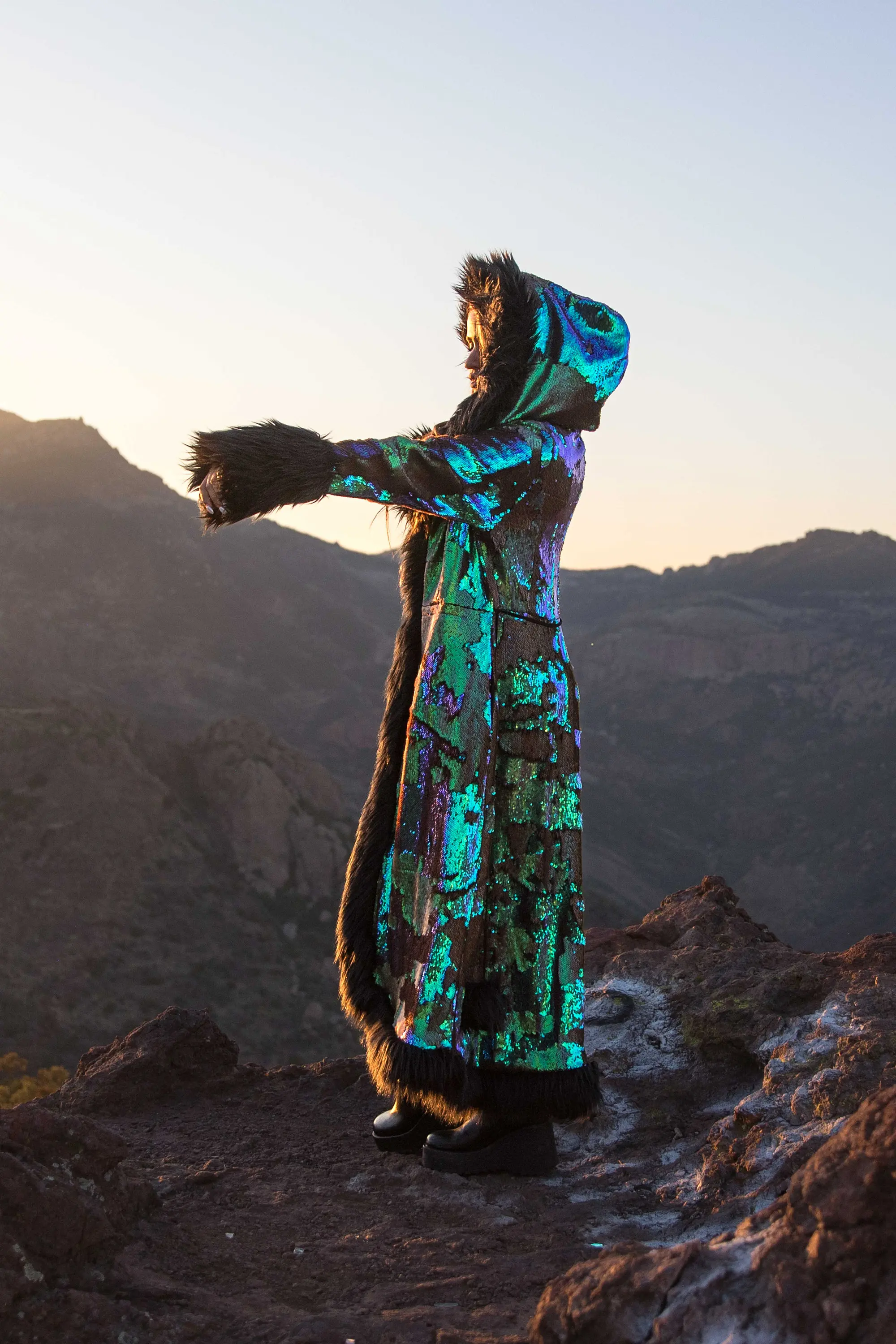 Faux Fur Sequin Patchwork Coat 3