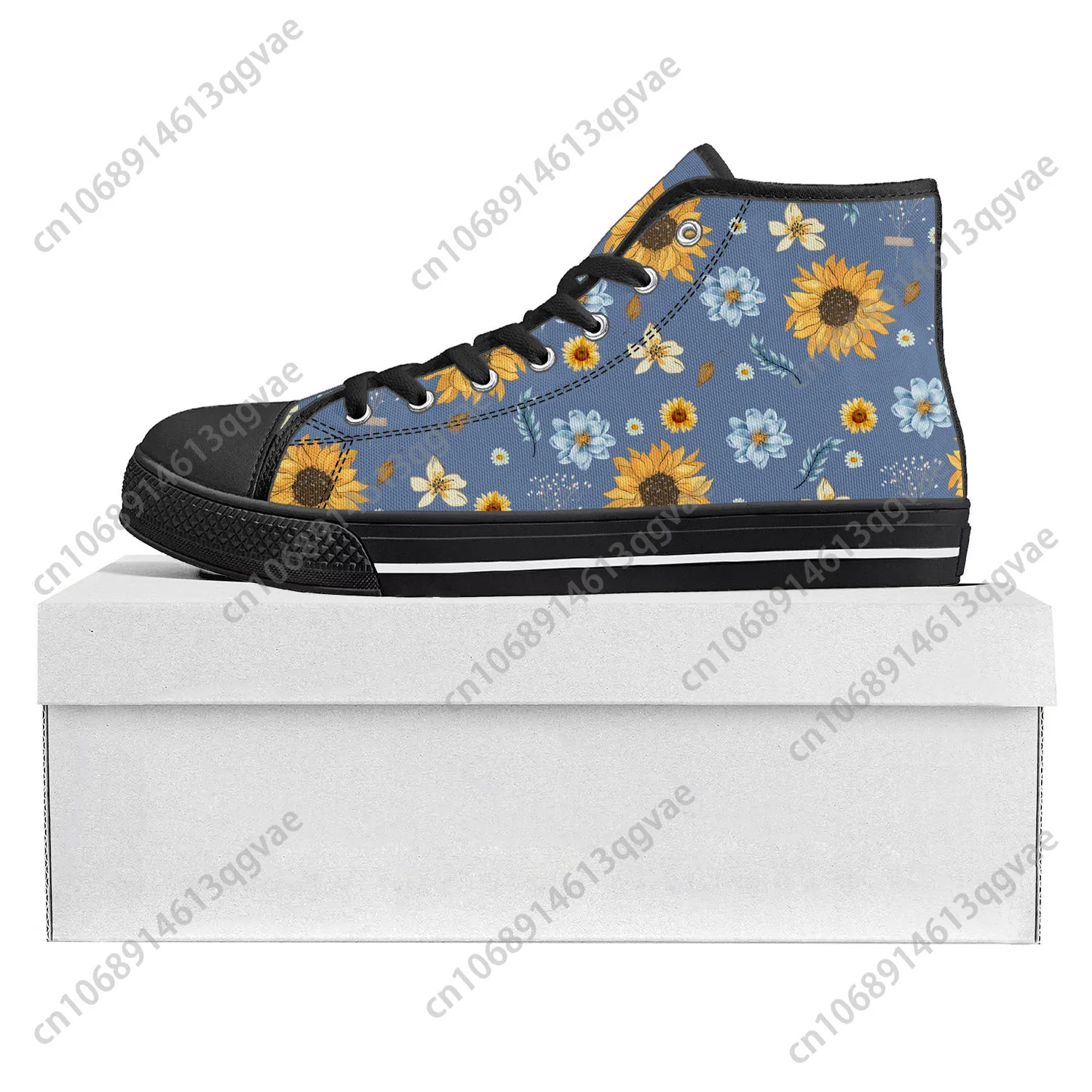 Sunflower Yellow Flower High Top High Quality Sneakers Mens Womens Teenager Canvas Sneaker Casual Couple Shoes Custom Shoe Black