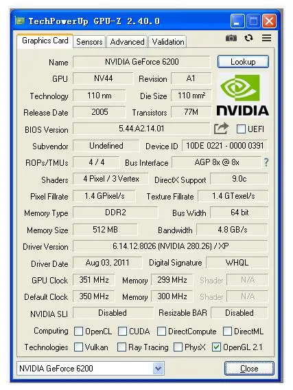 alta qualidade, 6200, 512M, AGP 8X, GF6200, DDR2, Novo