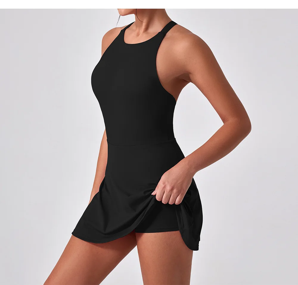 Alpha Slim Beauty Back Badminton Dress with Shorts & Bra Workout Sports Tennis Clothes Athletic Fit Golf Dresses