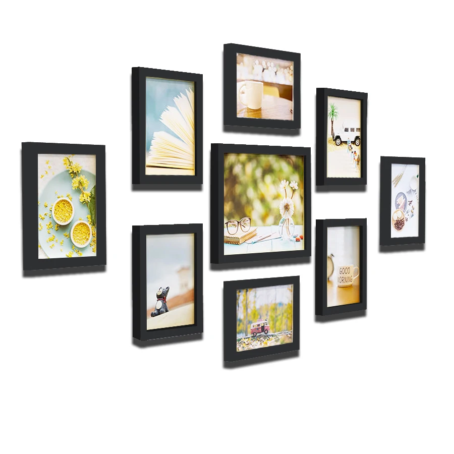 9Pcs/Set Natural Wood Picture Frames For Pictures Wall Photo Frame Wall Hanging Small Picture Frame Home Decoration Photo Decor