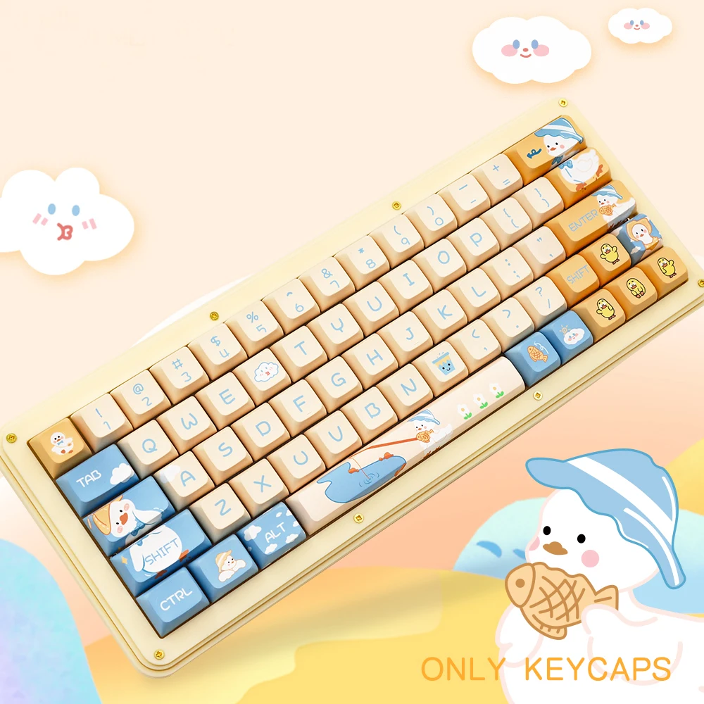 

144 keys Cute Duck Cartoon Theme Keycaps XDA Profile Key caps Korean English for 61/64/68/84/87/96/98/104 Mechanical Keyboard