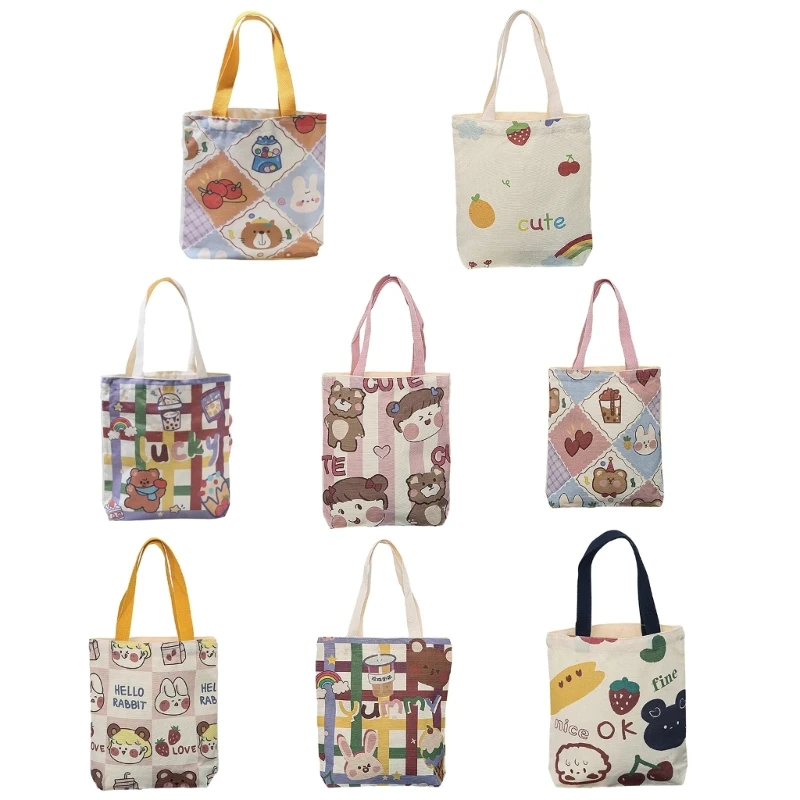 

Cartoon Canvas Tote Bucket Bag Shopping Bag for Girl Women Large Capacity