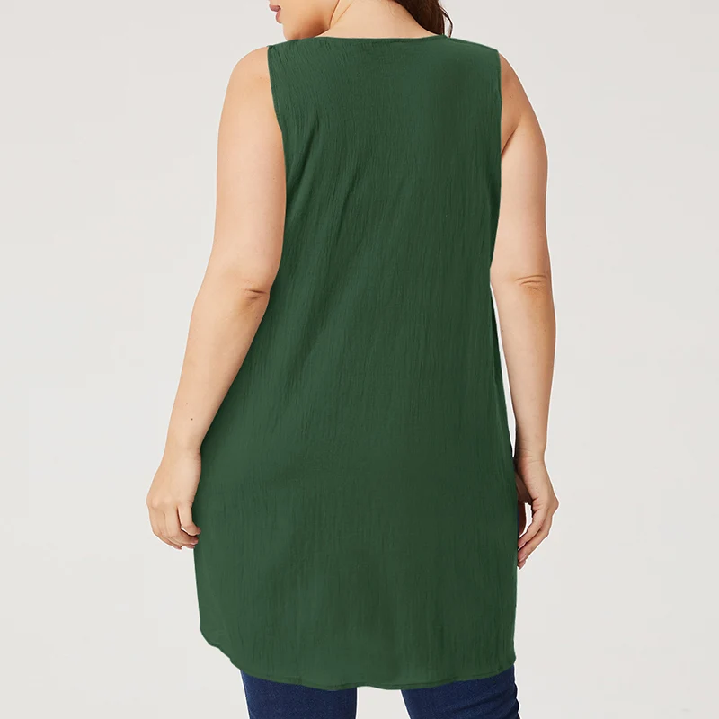 Vintage Solide Tanks Tops Lose Strand Blusas Baumwolle Camis Tunika ZANZEA Frauen Ärmellose Bluse Sommer Split Shirt Casual Chemise – Detail 15