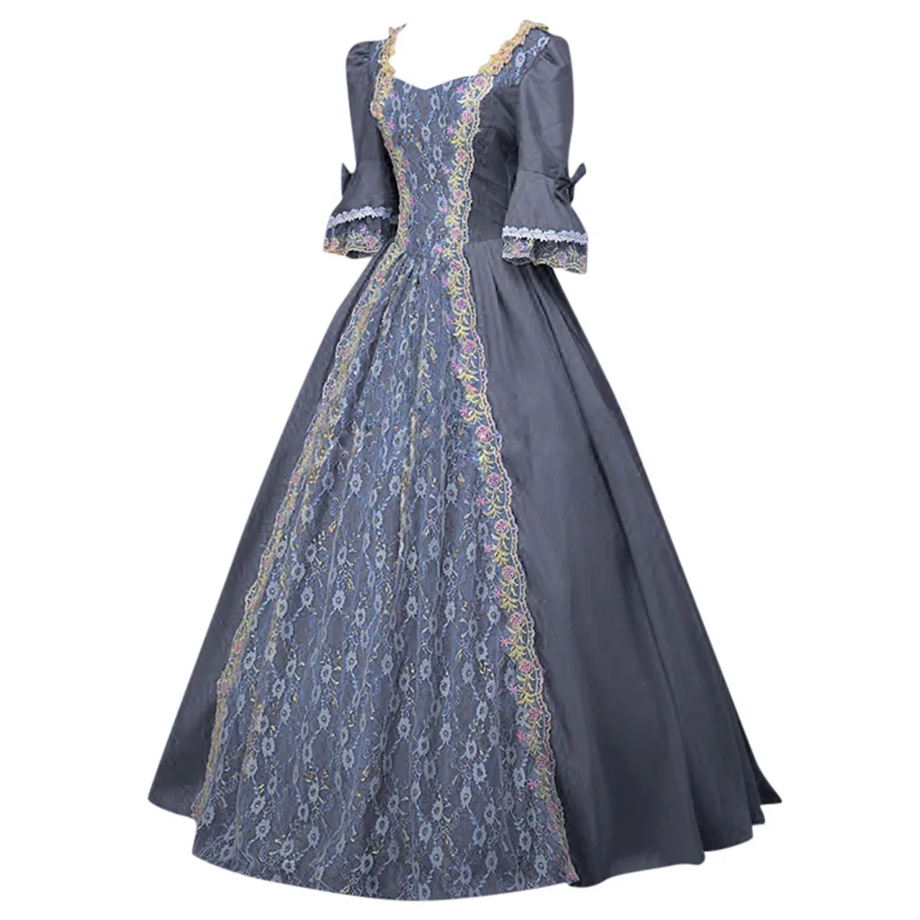 18TH Century Medieval Dress Women Ruffled Lace Trim Ball Gowns Princess Vintage High Waist Maxi Dress Queen Renaissance Costume 2