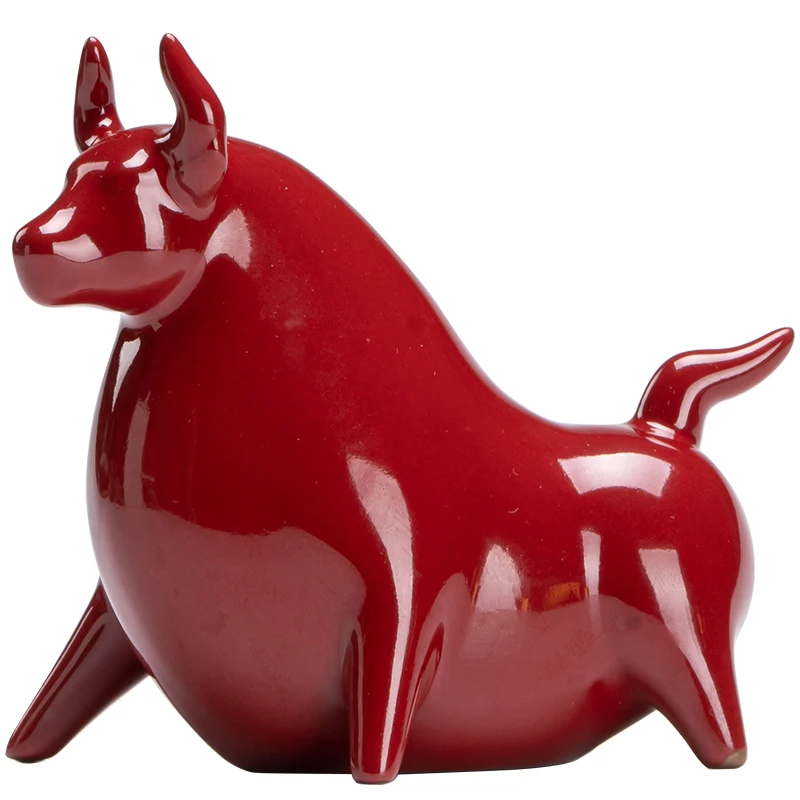 

Simple Modern Chinese Red Ceramic Arrogant Fortune Chinese Zodiac Cow Animal Tea Ornaments Decoration Tea Table Tea Table