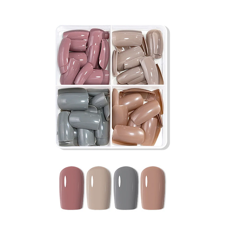 96 Stück kurze, vollflächige, matte Nägel zum Aufdrücken, einfarbig, einfach anzubringende künstliche Nagelspitzen für schnelle Maniküre – Detail 9