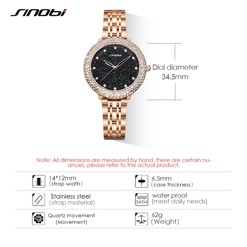 SINOBI New Arrival Fashion Design Women's Watches Top Luxury Diamond Ladies Quartz Wristwatches Girls Elegant Rose Golden Clock