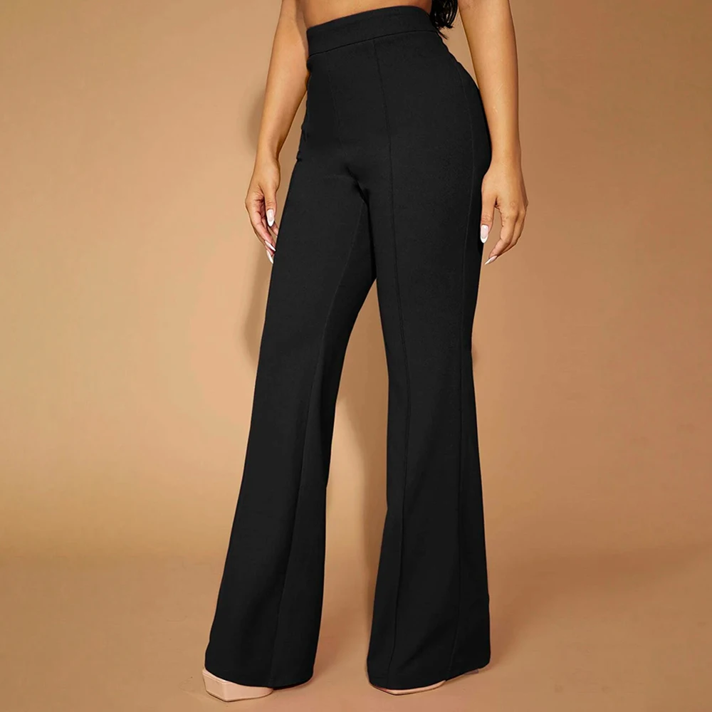 Pantalon Mia Muse Business Simple Décent Couleur Unie Taille Haute Pleine Longueur Coupe Régulière Pantalon Droit pour Femme 1