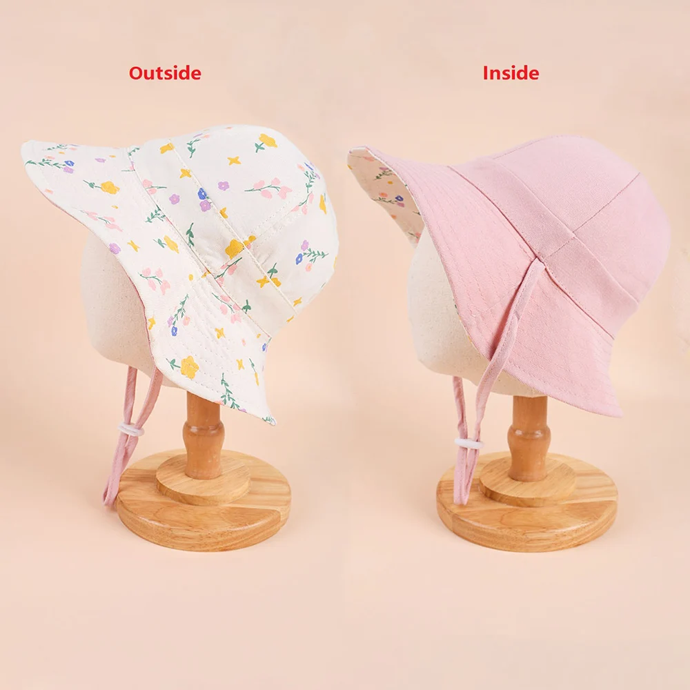 Flower Double Sided Children Bucket Hats Summer Baby Hat for Girls Toddler Fisherman Cap Outdoor Kids Beach UV Protection Hat