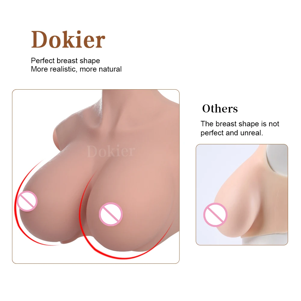 Fake Breast Forms Dokier H R S Cup Oversize plus Realistic Silicone Breast Forms Fake Boobs Breast Plates[Round neck silicone filled boobs