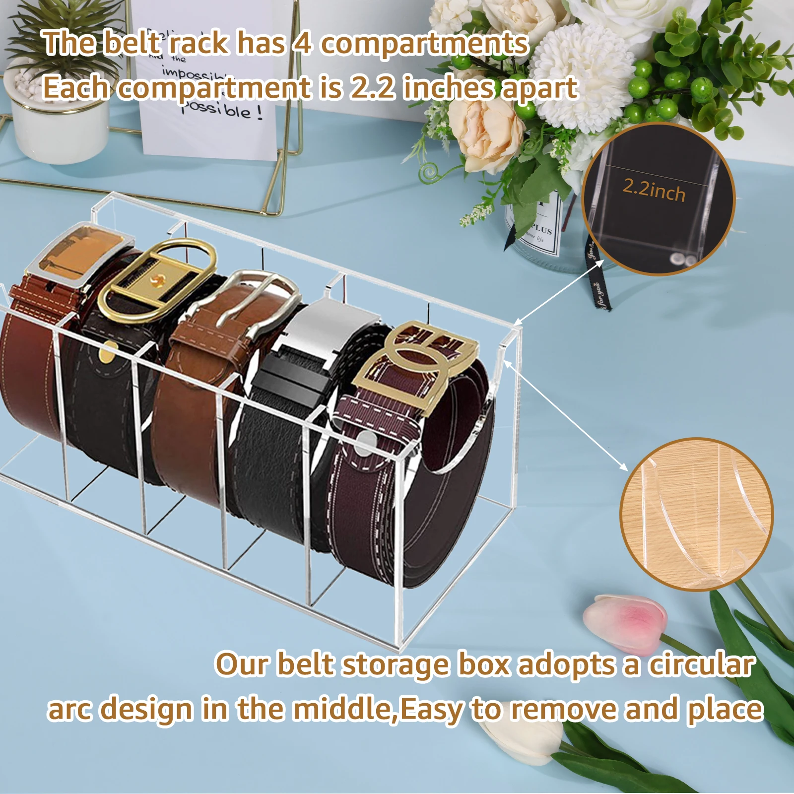 5 Grid Belt Organizer Box Transparent Acrylic Belt Display Case for Tie Bow Tie Women Men Belt Holder 4