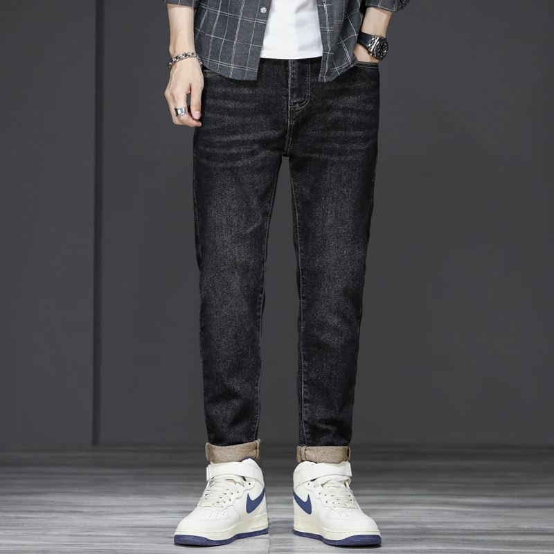 New Autumn&Winter Fashion Business Jeans Men's Slim Stretch Trousers Leisure Elastic Versatile Zipper Denim Man Pants