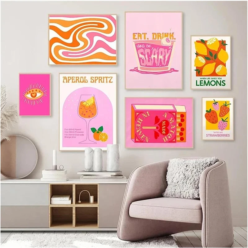 Vibrant Pink-Orange Strawberry Lemon Canvas Art - Modern Avant-Garde Wall Decor