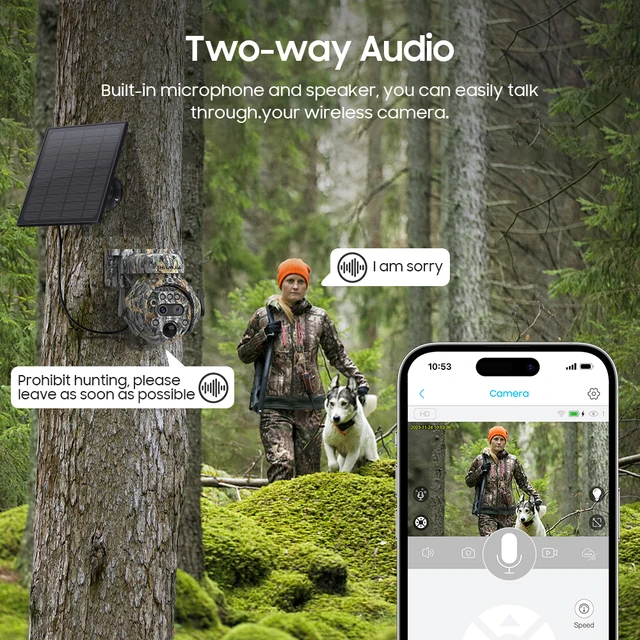SHIWOJIA 12X ZOOM 4K 8MP Solar Camera Dual lens 4G 360° View Camouflage Color Outdoor Hunting Camera 7800mAh Battery Ubox app 4