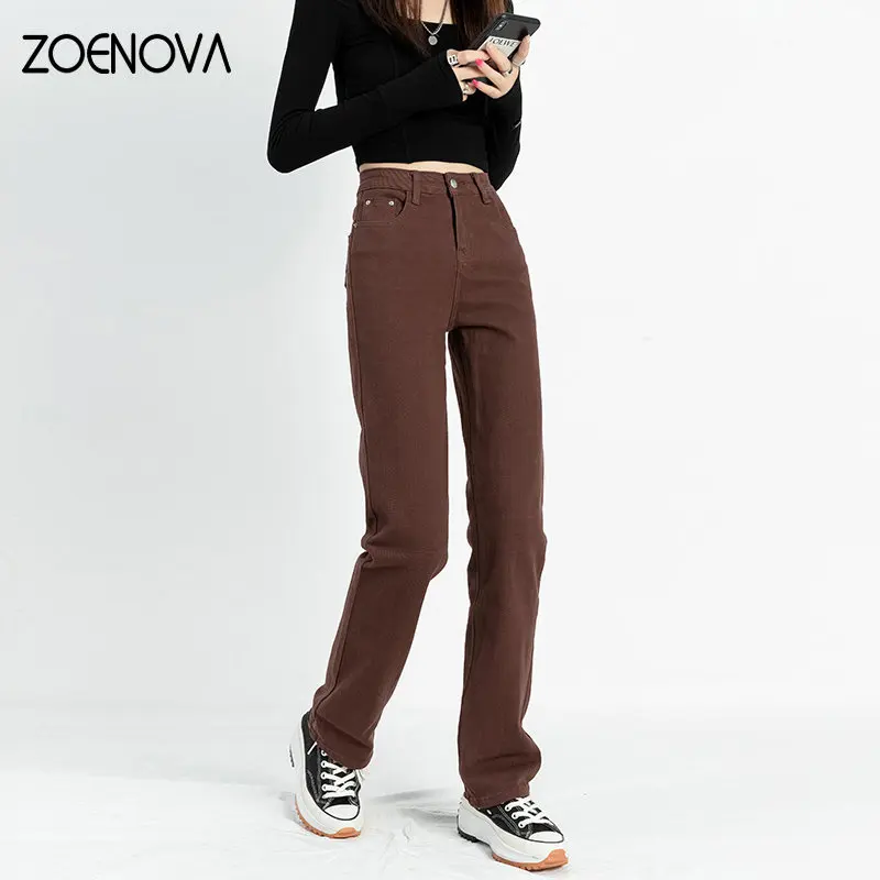 ZOENOVA 클래식 데님 와이드 레그 팬츠, 레트로 워싱 코튼 청바지, 4 가지 색상, 다목적 슬림 모핑 Y2K 바지, 여성 의류 레스트