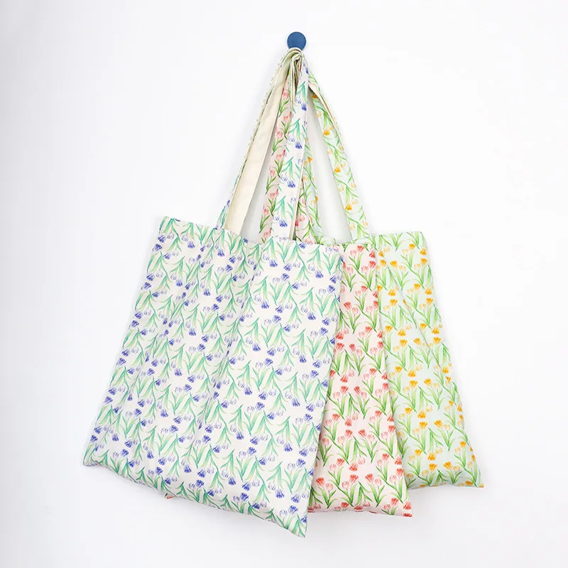 Canvas Shoulder Bag Flower Printing Large Capacity Handbag Casual Fashion Retro Tote Bag for Women Daily Commuter Shopping Bag