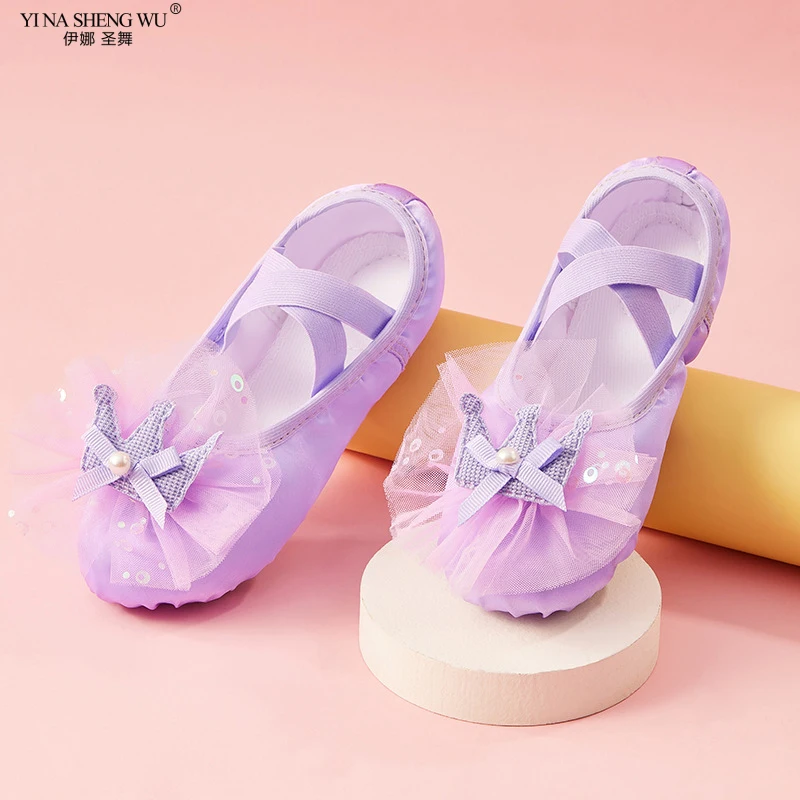 Ballet Shoes Crown Dance Shoes For Children's Ballet Latin Dance Soft Sole Slippers Training Shoes
