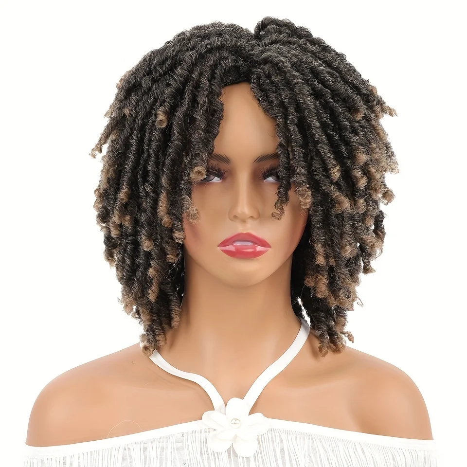 LUPU Dreadlock Wig Short Twist Wigs for Black Women and Men Afro Curly Synthetic Wig Faux Locs Braided Crochet Hair Wigs