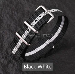 Durable Ribbed Nylon Watch Band - Comfortable & Washable Military - Style Strap for Men (Black White)
