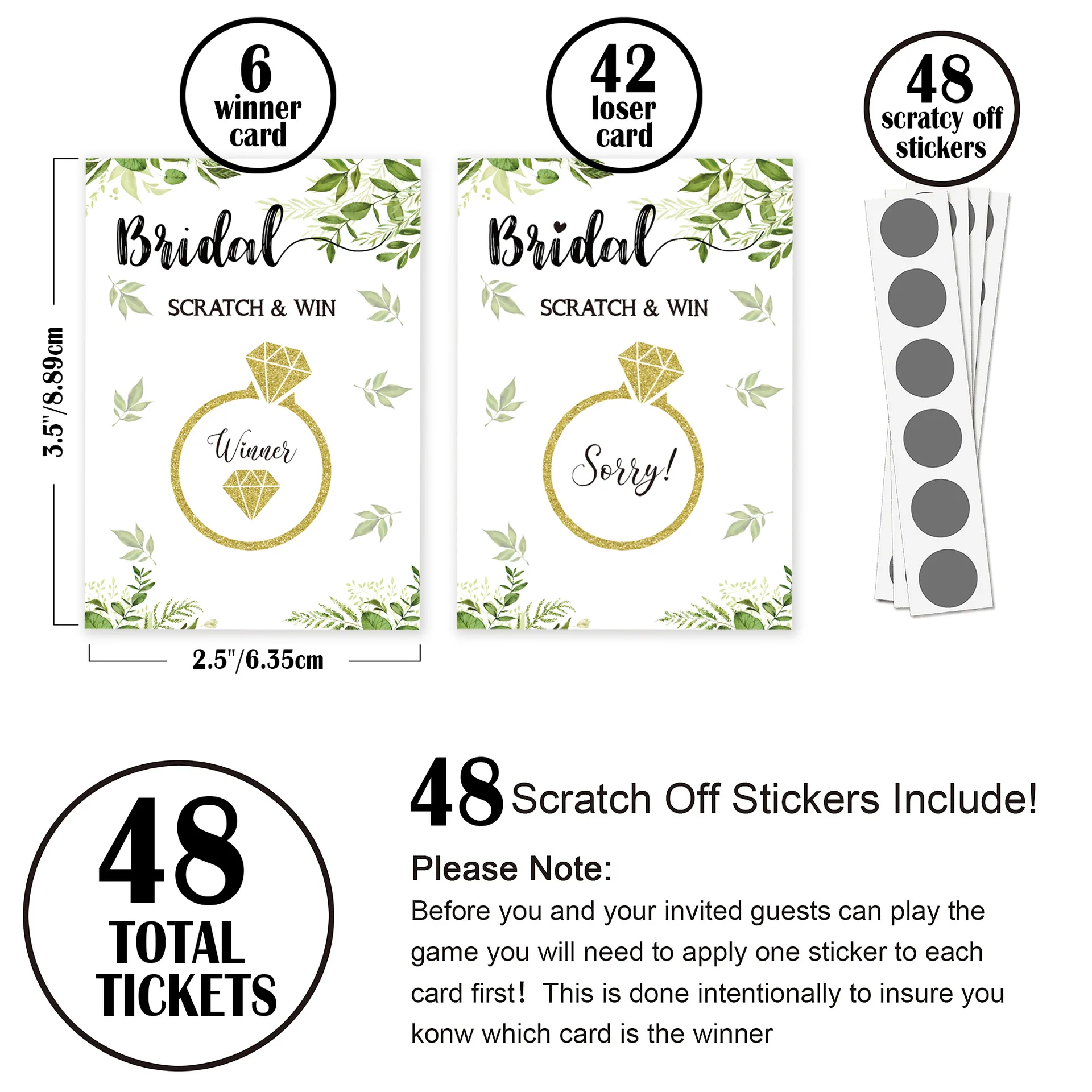 Wedding Bride to be Pai Team Game Card Bridal Shower Party Ring Scrape Card Leaves 48Pcs greeting cards