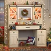 Farmhouse Vanity Desk with Mirror and Lights, Charging Station&Storage Drawers & Sliding RGB Cabinets, 45.9" Makeup Vanity Table 6