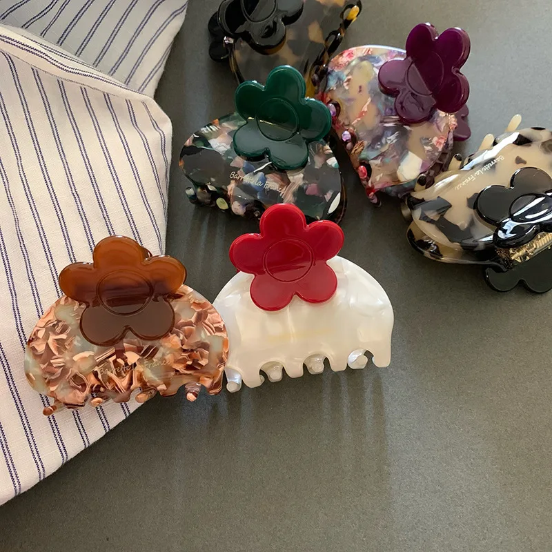2025 Luxus Medium Acetat Haar Kralle Clip für Frauen Blumen Kralle Clip Mädchen niedlichen Leoparden muster Haars pange Blume Haarnadel Zubehör – Detail 3