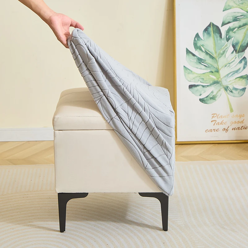 Jacquard Square Ottoman Stool Cover Elastic All-inclusive Footrest Slipcovers Living Room Anti-dust Footstool Case Pouf Covers 3