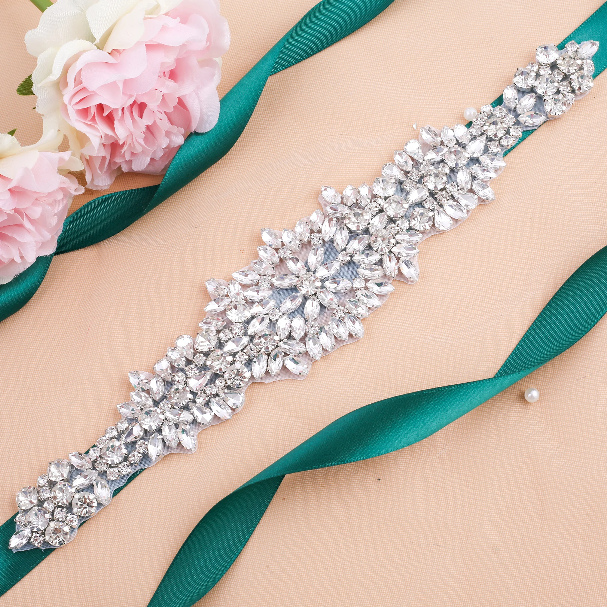 

NZUK Handmade Wedding Belt Crystal beaded belt Rhinestones Applique bride belt for Party Bride Decorate
