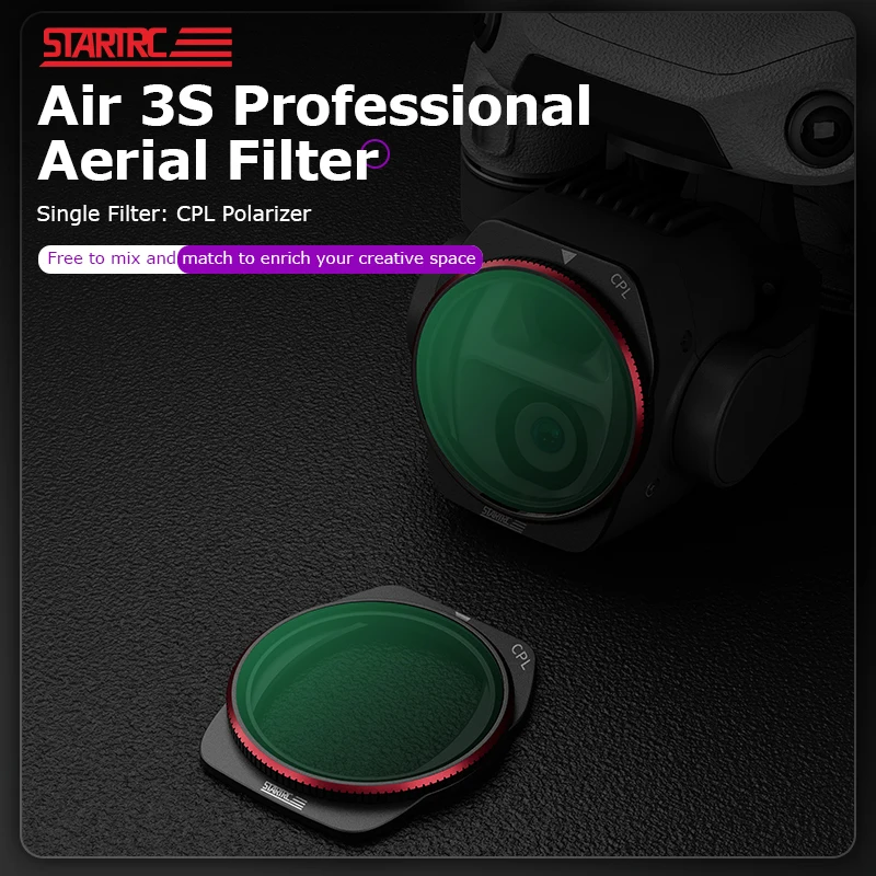 Filtre CPL pour DJI Air 3S réduisant les reflets, montrant un ciel bleu saturé.