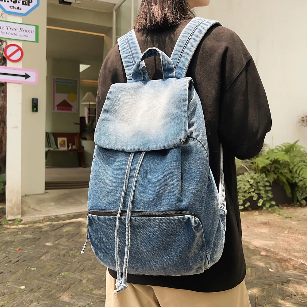Denim Laptop Backpack Vintage Women's Backpack Casual Canvas Daypack Female Handbag Purse Shoulder Bag College Travel Rucksack