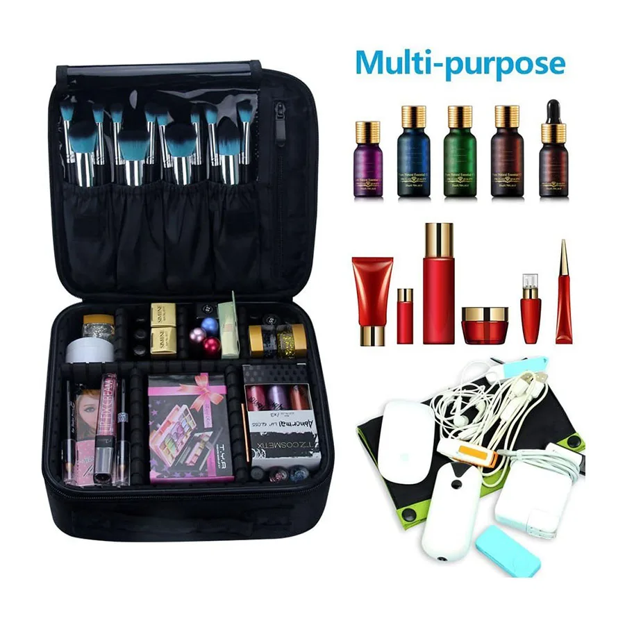 Portable travel cosmetic case with adjustable dividers, suitable for cosmetics, makeup brushes, toiletries, jewelry accessories 5