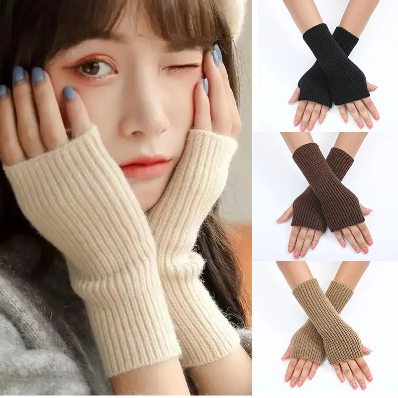 Y2K Style Knitted Fingerless Winter Gloves Solid Color Soft Soft Warm Wool Knitting Flexible Hand Gloves Warmer for Women Men sparsil women winter knitted fingerless wool glove warm solid stretch half mitten lady knitting short cashmere gloves for female