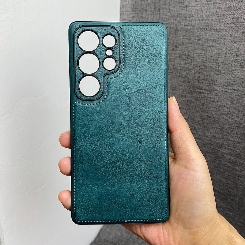 Vintage-Style PU Leather Texture Phone Case with Soft Silicone Shockproof Bumper