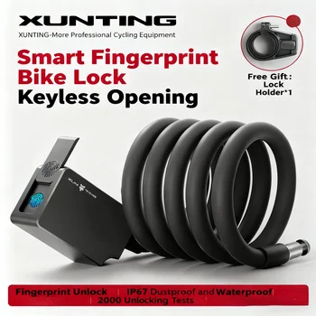XUNTING Lucchetto per bici intelligente con impronta digitale, controllo app Cavo in acciaio senza chiave da 10 mm Sicurezza antifurto per bicicletta Moto E-Bike IP67